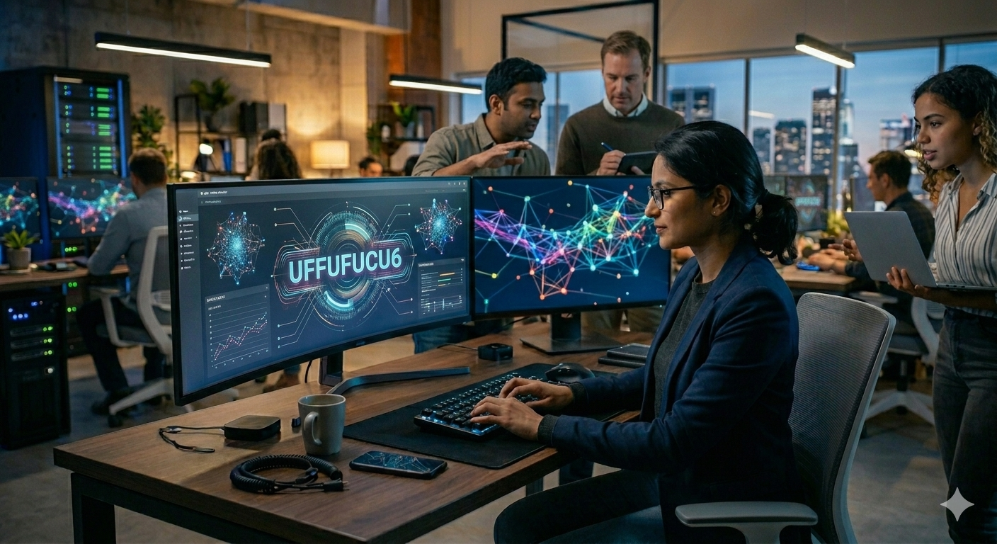 Uffufucu6 digital platform interface showing collaborative workspace with integrated business tools and team communication features